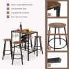 5 Pieces Bar Table and Stools Set with Wine Rack and Glass Holder - Rustic Brown