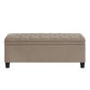 Upholstered tufted button storage bench ,Linen fabric entry bench with spindle wooden legs, Bed bench- Linen - as Pic