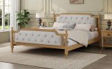 Traditional Style Solid Wood Bed Frame with Upholstered Tufted Headboard,No Box Spring Needed,King Size, Walnut - as Pic