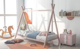 House Bed Tent Bed Frame Twin Size Metal Floor Play House Bed with Slat for Kids Girls Boys , No Box Spring Needed Pink - as pic