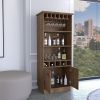 Dundee 70-Inch High 10-Glass Bar Cabinet with 5 Cubbies and 3 Open Shelves and Cabinet Dark Brown - as Pic