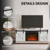 Fireplace TV Stand for Television up to 65 Inch with Storage and Farmhouse Sliding Barn Doors,White - White -