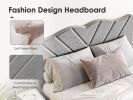 Full Size Modern Platform Bed Frame with Upholstered Headboard & Wooden Slats - No Box Spring Needed, Easy Assembly, Grey - as Pic