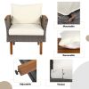 GO 9-Piece Patio Rattan Furniture Set, Outdoor Conversation Set With Acacia Wood Legs and Tabletop, PE Rattan Sectional Sofa Set, Beige