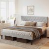 Simple Queen Size Grey Bed frame, Adjustable Headboard - as Pic