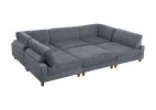 Contemporary Dark Gray 6pc Modular Sectional Set Corduroy Upholstery Couch 2x Corner wedge, 3x Armless Chairs 1x Ottoman Living Room - as Pic