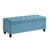 Upholstered tufted button storage bench ,Linen fabric entry bench with spindle wooden legs, Bed bench- Light Blue - as Pic