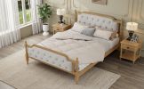 Traditional Style Solid Wood Bed Frame with Upholstered Tufted Headboard,No Box Spring Needed,King Size, Walnut - as Pic