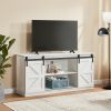 58" Farmhouse TV Stand and Entertainment Center for Televisions up to 65 Inchs,with Sliding Barn Doors and Storage Cabinets,White - White - MDF+Metal