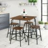 5 Pieces Bar Table Set with 4 Counter Height Backless Stools - Rustic Brown