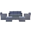 GO 6-piece All-Weather Wicker PE rattan Patio Outdoor Dining Conversation Sectional Set (Dark grey wicker, Light grey cushion) - as Pic