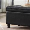 Upholstered tufted button storage bench ,Faux leather entry bench with spindle wooden legs, Bed bench- Black - as Pic
