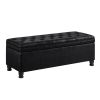 Upholstered tufted button storage bench ,Faux leather entry bench with spindle wooden legs, Bed bench- Black - as Pic