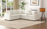 120.5" L-shaped Convertible Sofa Bed Modular Sectional Sofa Reversible Sleeper with Pull-Out Bed, Cup Holders, and Ample Storage Space, White