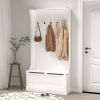 Entryway Bench with Standing Coat Rack, Hall Tree with Shoe Storage Bench, Entryway Organizer with 5 Hooks, White - as Pic