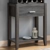 Wine Bar Cabinet, Kitchen Storage Cabinet with Drawer and Open Shelves, Distressed Grey - as Pic