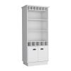 Dundee 70-Inch High 10-Glass Bar Cabinet with 5 Cubbies and 3 Open Shelves and Cabinet White - as Pic