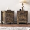 Farmhouse Wooden Nightstand Set of 2 with Retro Design, Wood Side Table with Storage Cabinet for Bedroom, Antique Walnut - as Pic
