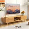 1PC 63 Inches Mid Century Modern Bamboo TV Stand with Sliding Doors TV Stand - Natural
