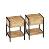 Set of 2, 15.74" Rattan End table with drawer, Modern nightstand, metal legs,side table for living room, bedroom,natural - as Pic