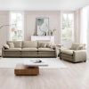 Mid-Century Modern Sofa Set of Two, One 3-Seater Sofa and One Single Seat Sofa with Tan Corduroy Fabric