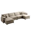 Over size U Shape Corduroy Sofa , Modern Upholstered 4 Seater Sofa with 2 Ottomans, Premium Soft Corduroy Fabric Sofa - as Pic