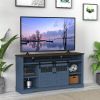 Farmhouse TV Stand with Sliding Barn Door & Drawer, 75" Rustic Entertainment Center for TVs up to 75" - Blue
