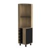 Kaia 70" Tall Corner Bar Cabinet With Four Shelves, Ten Wine Bottle Cubbies and Stemware in Natural Oak - Black - as Pic