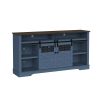 Farmhouse TV Stand with Sliding Barn Door & Drawer, 75" Rustic Entertainment Center for TVs up to 75" - Blue