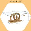 Modern Style Glass Top MDF Coffee Table with Natural Wood Color Base -  Product Dimensions of 47.2*25.6*17.8 - as Pic