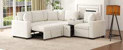 120.5" L-shaped Convertible Sofa Bed Modular Sectional Sofa Reversible Sleeper with Pull-Out Bed, Cup Holders, and Ample Storage Space, White