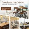 5 Pieces Bar Table Set with 4 Counter Height Backless Stools - Rustic Brown