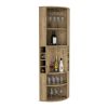 Oban Corner Bar Cabinet with Five Shelves , Eight Bottle Cubbies and Steamware Macadamia - as Pic