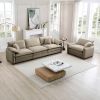 Mid-Century Modern Sofa Set of Two, One 3-Seater Sofa and One Single Seat Sofa with Tan Corduroy Fabric