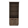 Dundee 70-Inch High 10-Glass Bar Cabinet with 5 Cubbies and 3 Open Shelves and Cabinet Dark Brown - as Pic