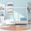 House Bed Tent Bed Frame Twin Size Metal Floor Play House Bed with Slat for Kids Girls Boys , No Box Spring Needed White - as pic