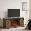 Fireplace TV Stand for Television up to 65 Inch with Storage and Farmhouse Sliding Barn Doors,Natural Brown - Brown - MDF+Metal