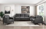 Gray Polished Microfiber Upholstered 1pc Sofa Button Tufted Contoured Arms Solid Wood Frame Couch Casual Living Room Furniture - as Pic