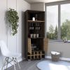 Fraktal Corner Bar Cabinet, Ten Built-in Wine Rack, Two Shelves, Double Door Dark Oak / Pine - as Pic